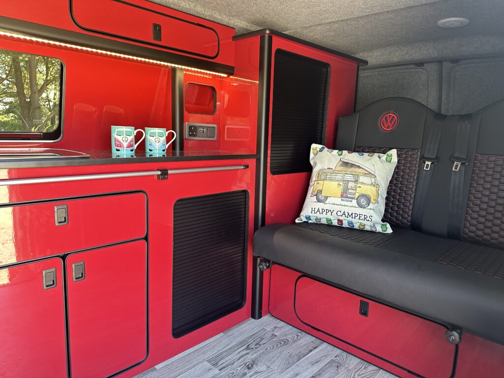 VW T6 2.5 TDI 2016 - Red Interior Kitchen -Volkswagen Camper Vans For Sale